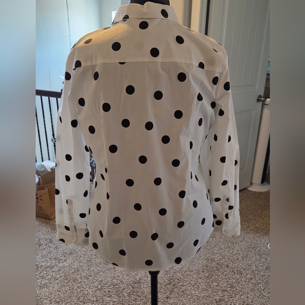 Worthington White Blouse with Black Polka Dots XL - Picture 2 of 6